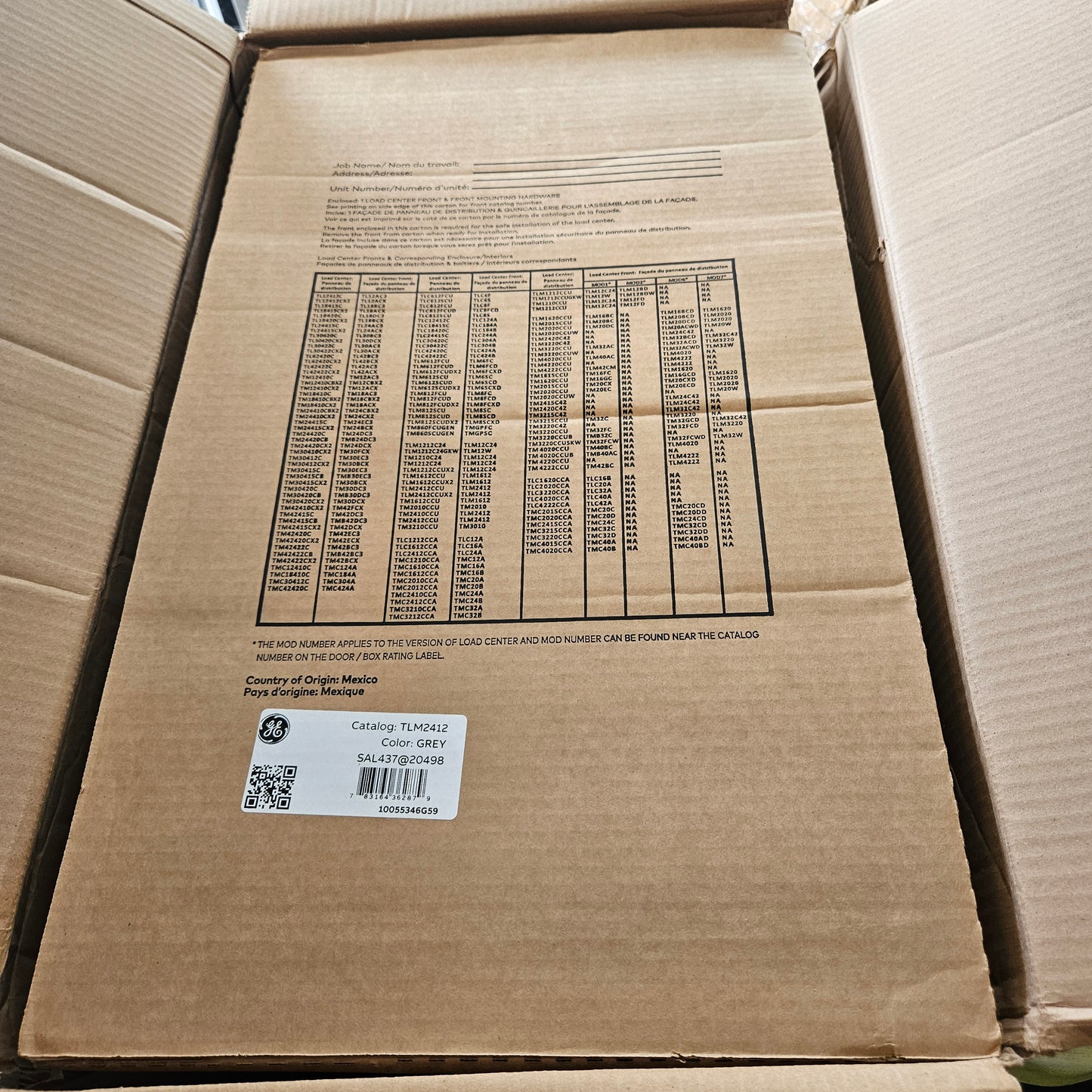 Centro de carga 24 circuitos monofásico 125A, 240/120V - GE (Nuevo, caja abierta)