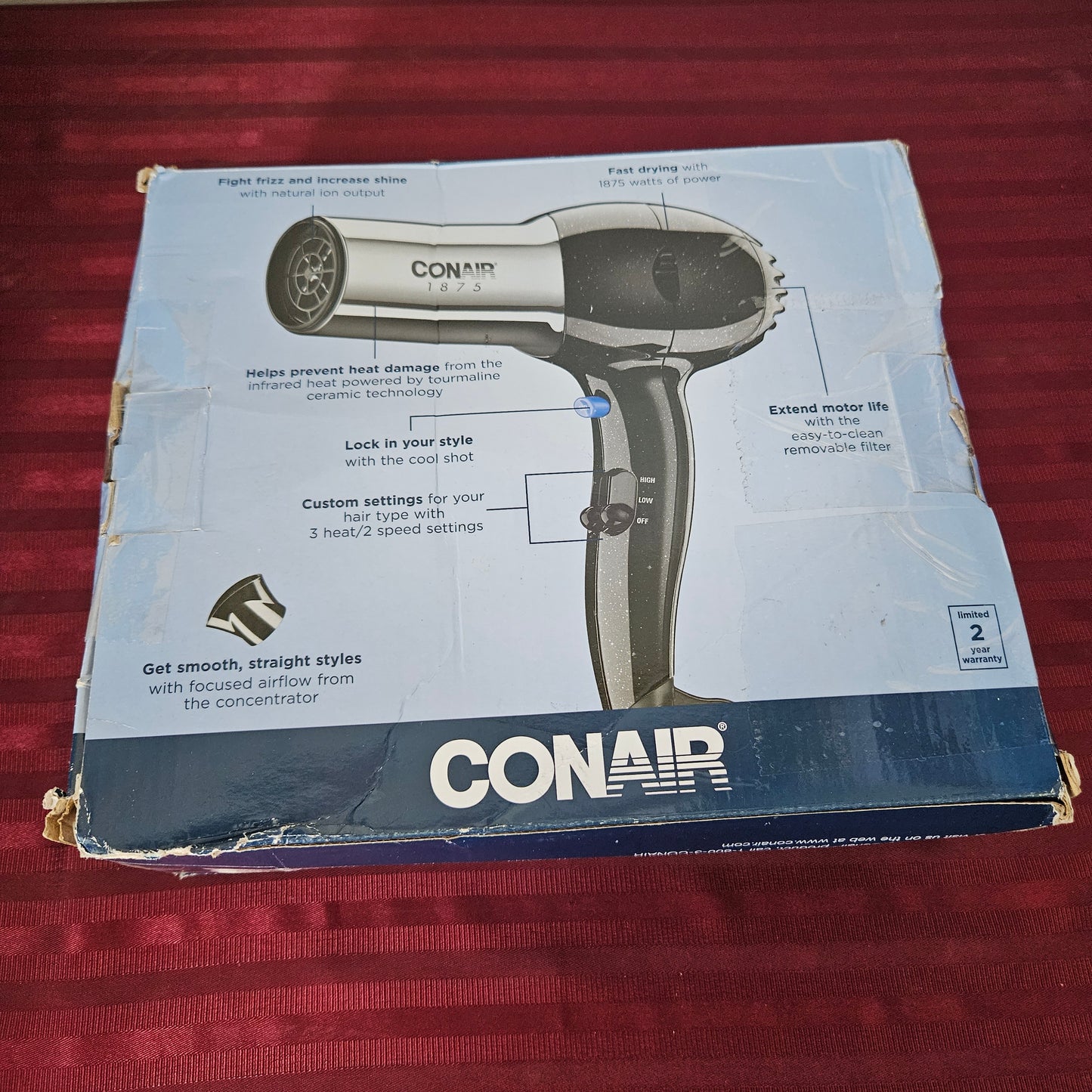 Secador de cabello de cerámica de turmalina - Conair 1875 (Nuevo, caja abierta)