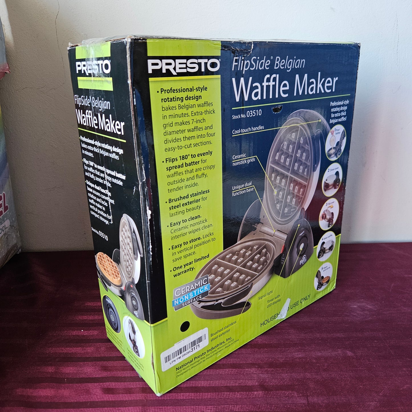 Waflera Belga giratoria de acero inoxidable interior de cerámica - Presto (Nuevo, caja abierta)