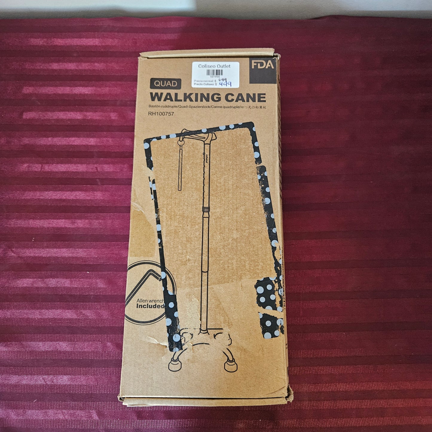 Bastón plegable ajustable con pies de 4 puntas - Rehand (Nuevo)