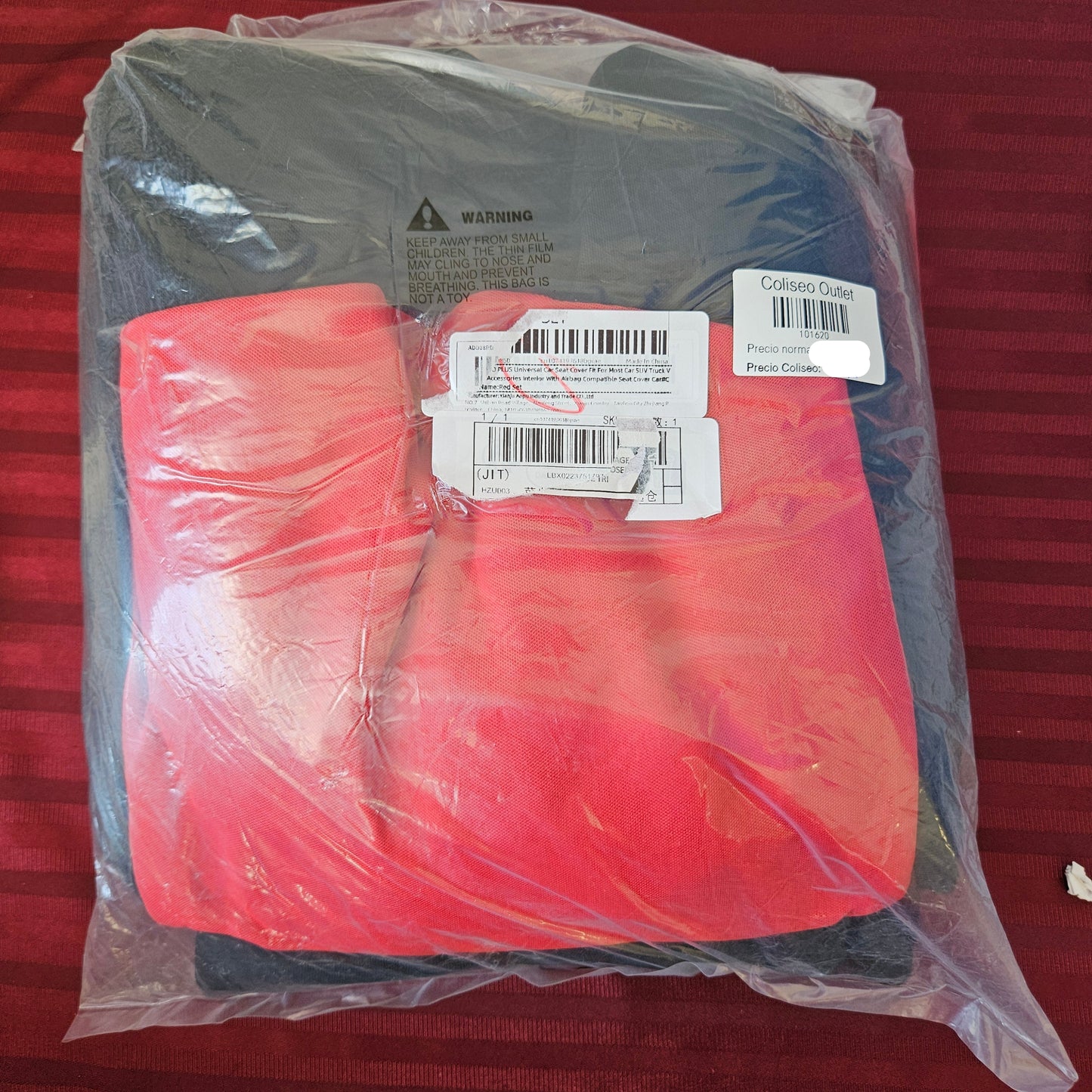 Juego de cubreasientos universal para asientos delanteros y traseros color negro con rojo - Auto Plus (Nuevo)