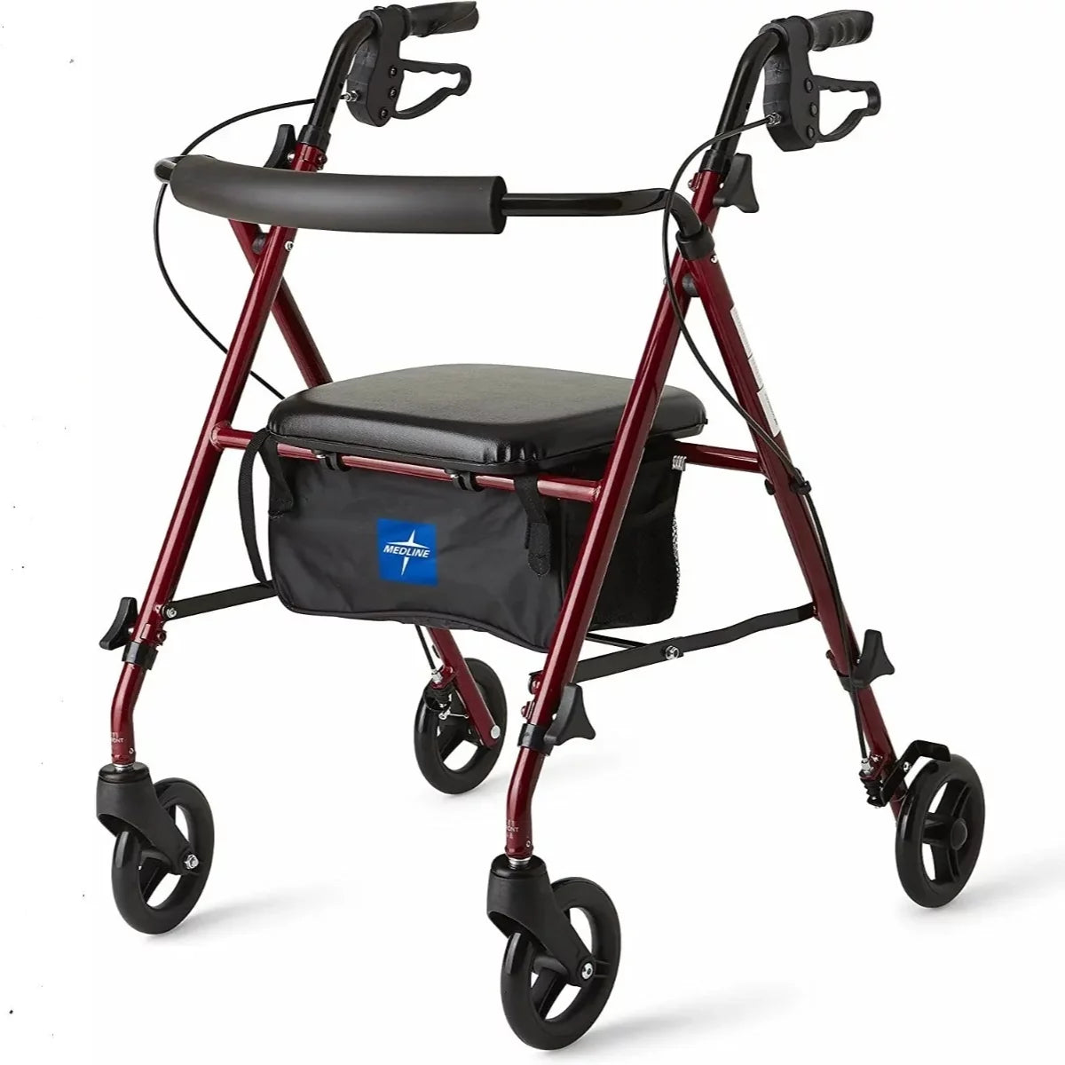 Caminadora/andadora con asiento y ruedas de 6" plegable - Medline (Nuevo, caja abierta)