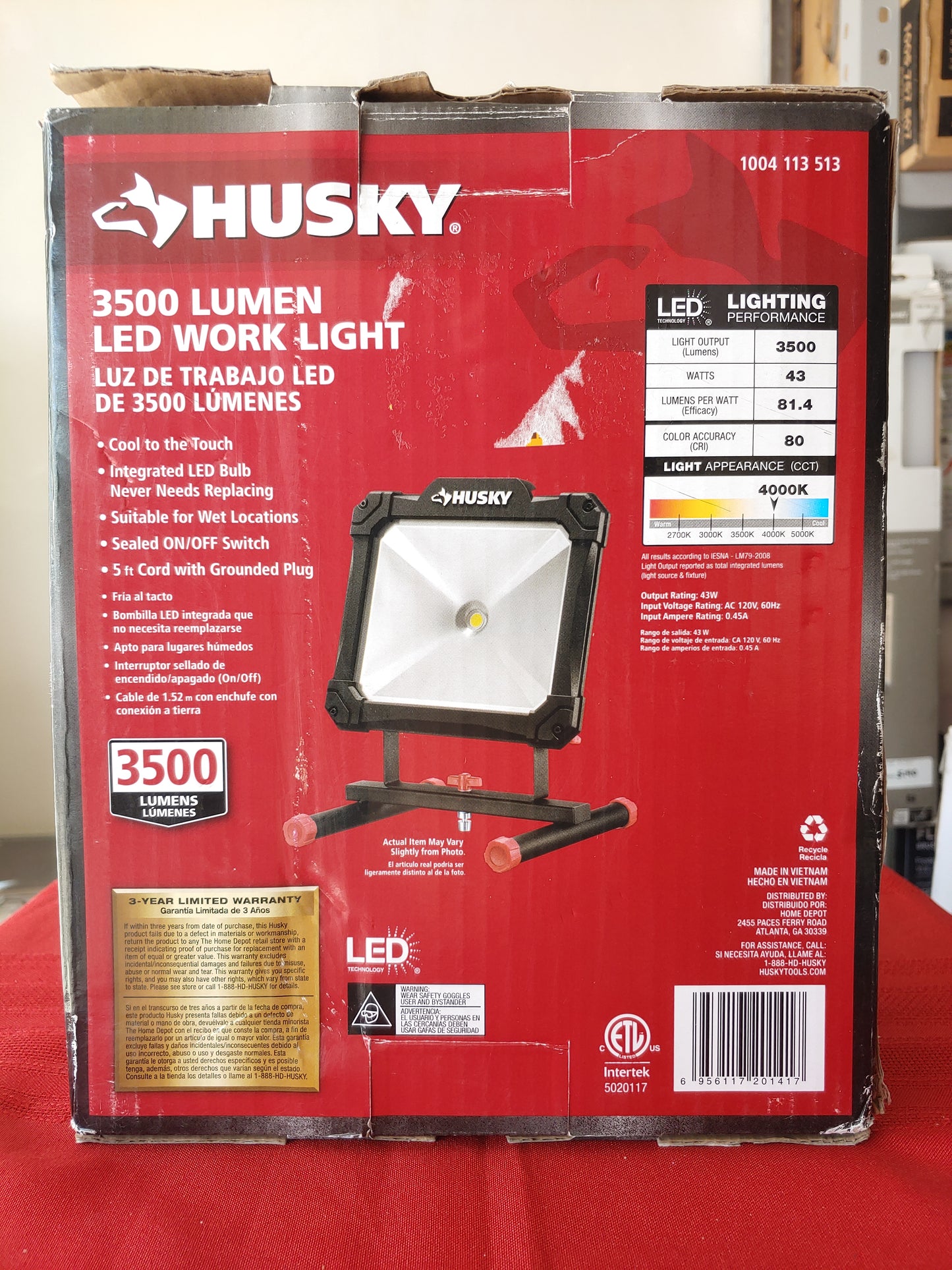 Lámpara de trabajo LED de 3500 lúmenes para interiores y exteriores - Husky (Nuevo, caja abierta)