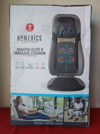 Masajeador de cuello y espalda con calor y cojín de asiento - Homedics Shiatsu Elite II (Nuevo, caja abierta)