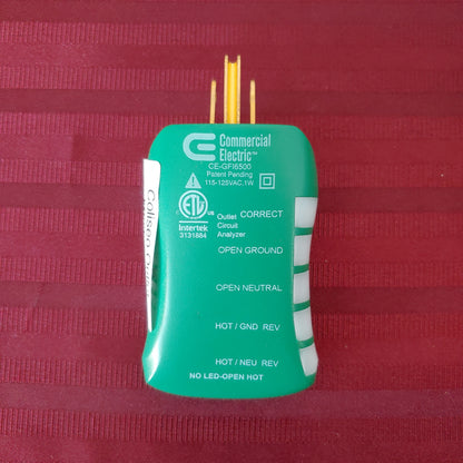 Probador de tomacorrientes GFCI 115-125 V - Commercial Electric (Nuevo, sin empaque)