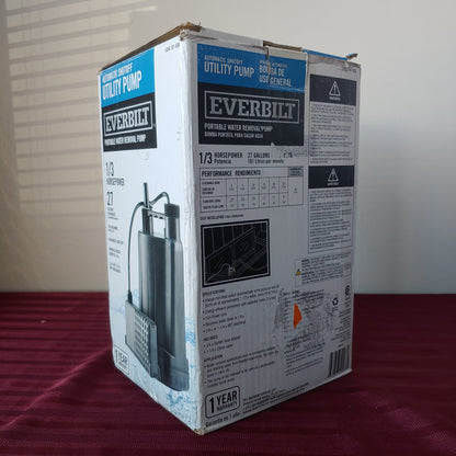 Bomba sumergible portátil de uso general 1/3 HP - Everbilt (Nuevo, caja abierta)