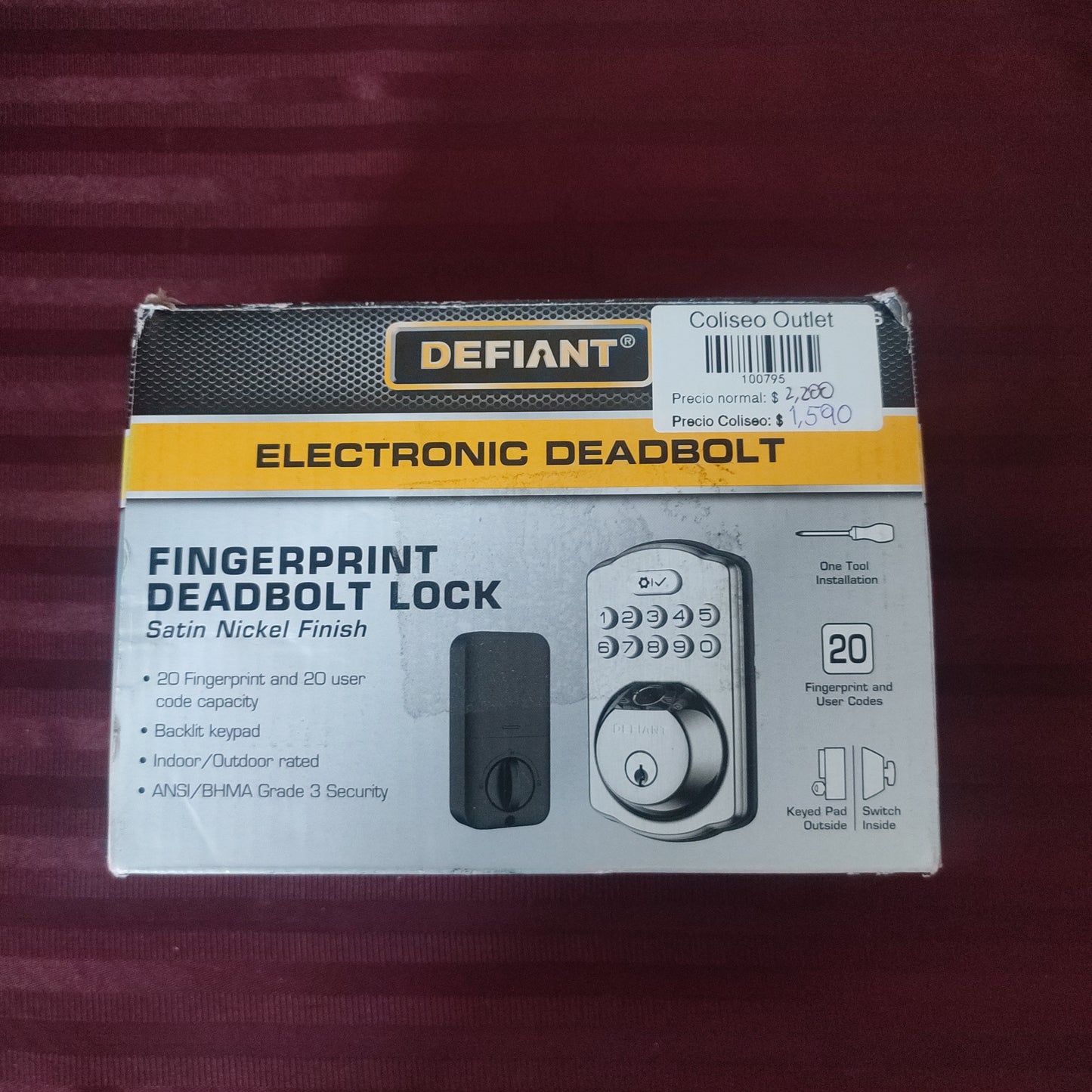 Cerradura electrónica color nickel satinado - Defiant (Nuevo, caja abierta)