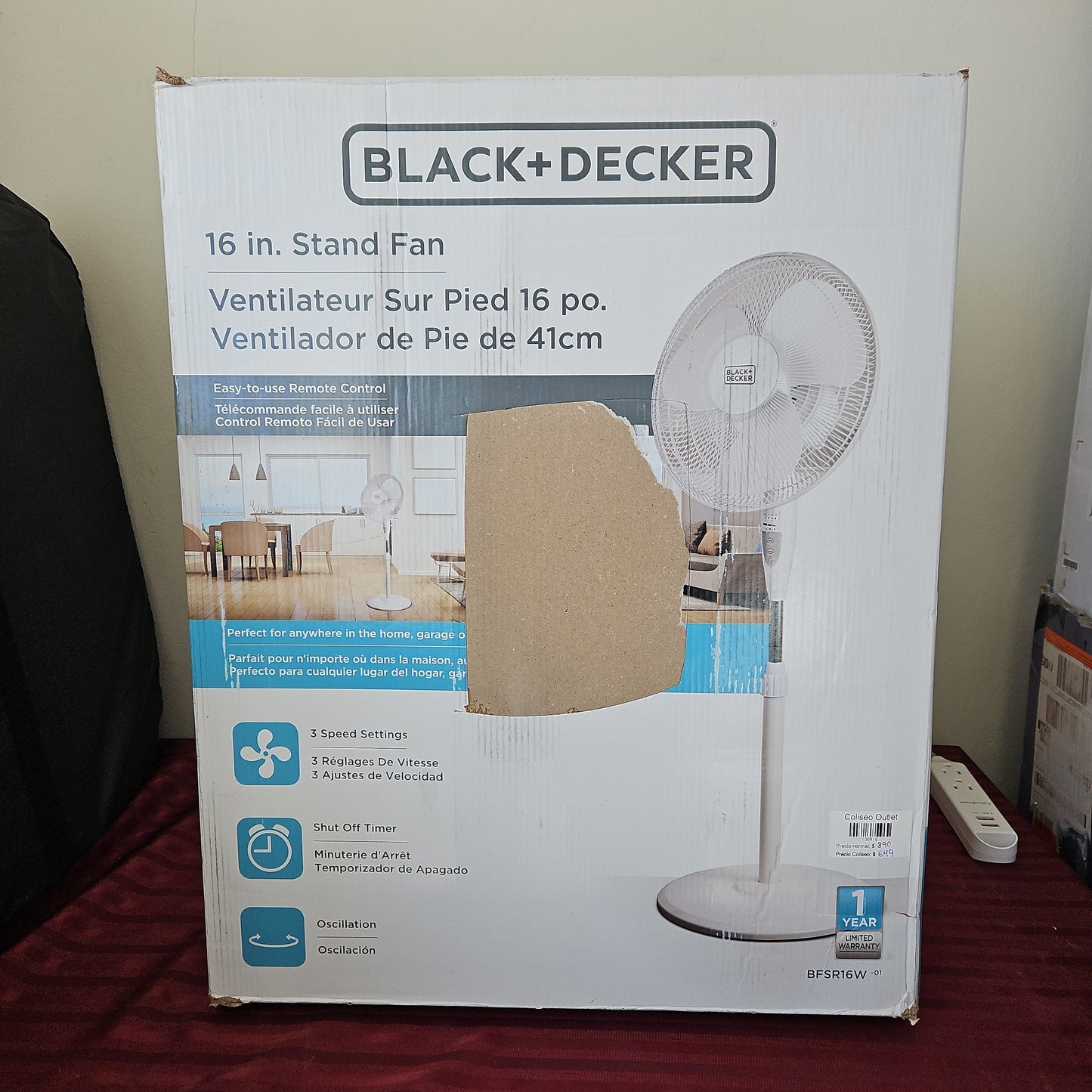 Ventilador de pedestal 16" con control remoto - Black+Decker (Nuevo, caja abierta)