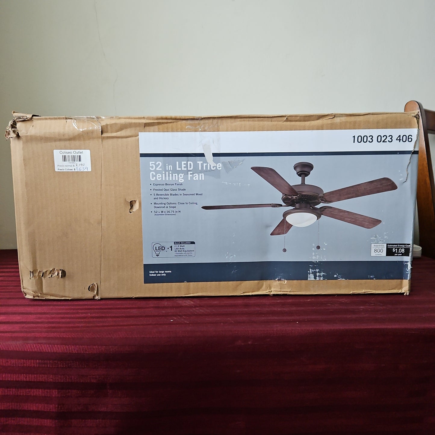 Ventilador de techo de 52" con lámpara LED - Trice (Nuevo, caja abierta)