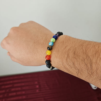 Pulsera de piedras volcánicas con gemas (Nuevo)