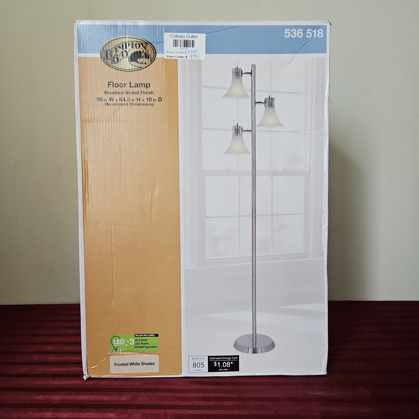 Lámpara de pedestal de 3 luces - Hampton Bay (Nuevo, caja abierta)