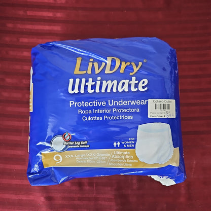 Pañales para adulto de absorción extrema 3XL (9 pañales) - LivDry Ultimate (Nuevo)