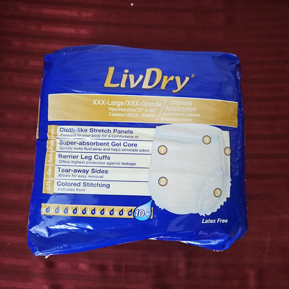 Pañales para adulto de absorción extrema 3XL (9 pañales) - LivDry Ultimate (Nuevo)