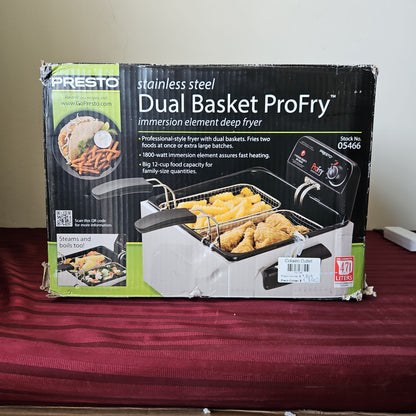 Freidora de aceite de 4.7 litros de acero inoxidable - Presto Dual Basket ProFry (Nuevo, caja abierta)