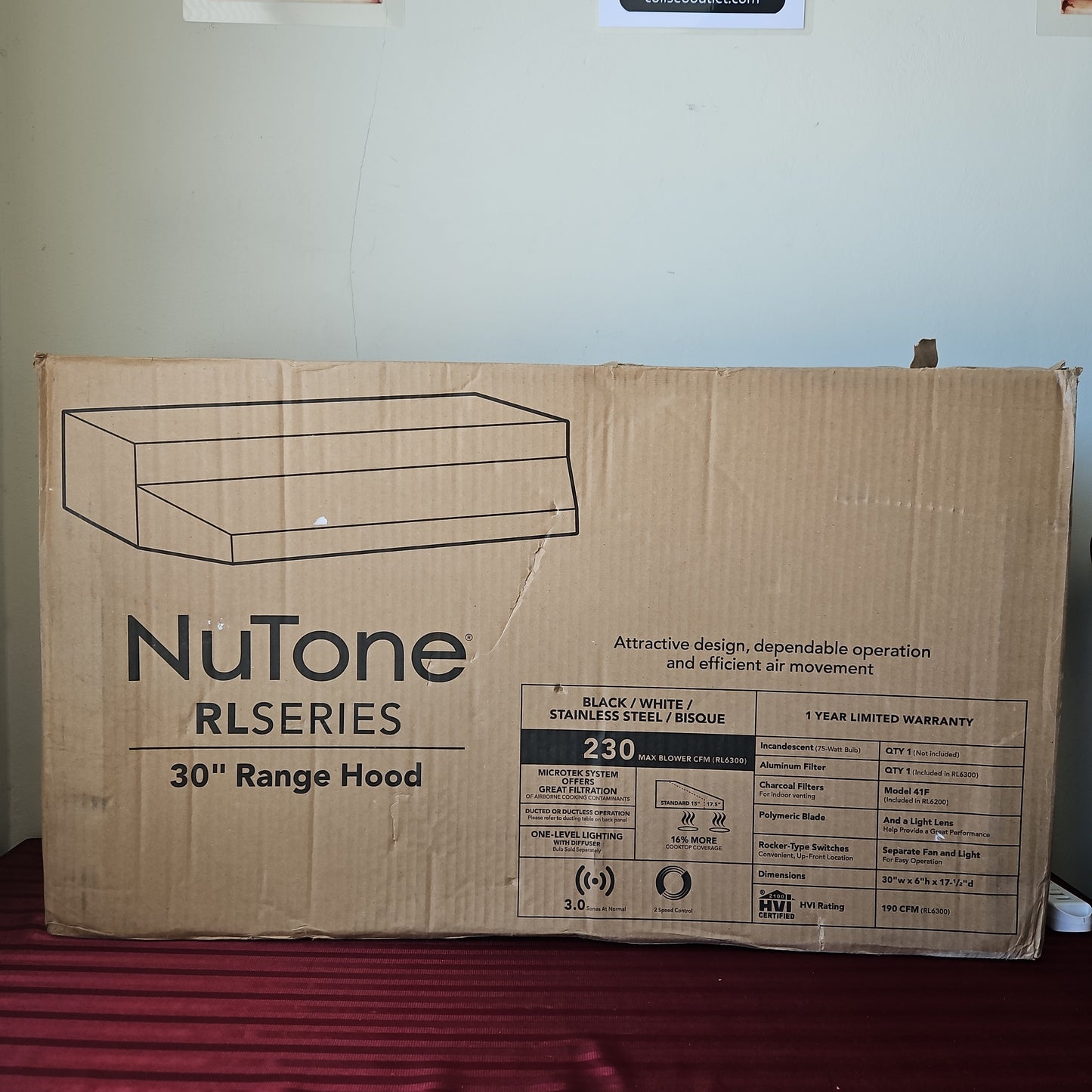 Campana de cocina de 30" con extractor y luz - NuTone (Nuevo, caja abierta)