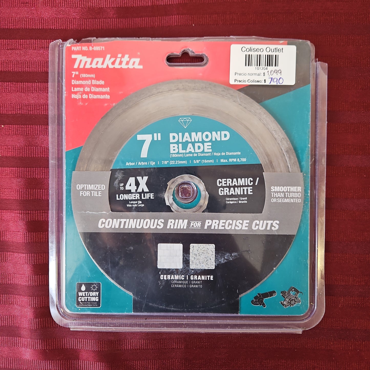 Disco de diamante 7" para cerámica o granito - Makita (seminuevo, empaque abierto)