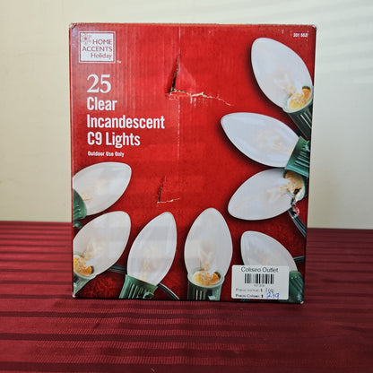 Serie de 25 luces navideñas C9 incandescentes color blanco cálido para exterior - Home Accents Holiday  (Nuevo, caja abierta)