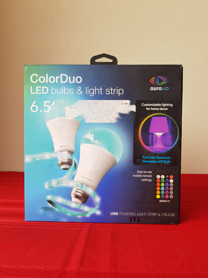 Paquete de 2 focos y tira LED RGB - AuraLED (Nuevo, caja abierta)