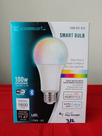 Foco inteligente 12.2 W WiFi y Bluetooth, luz blanca cálida y fría + multicolor - Ecosmart (Nuevo)