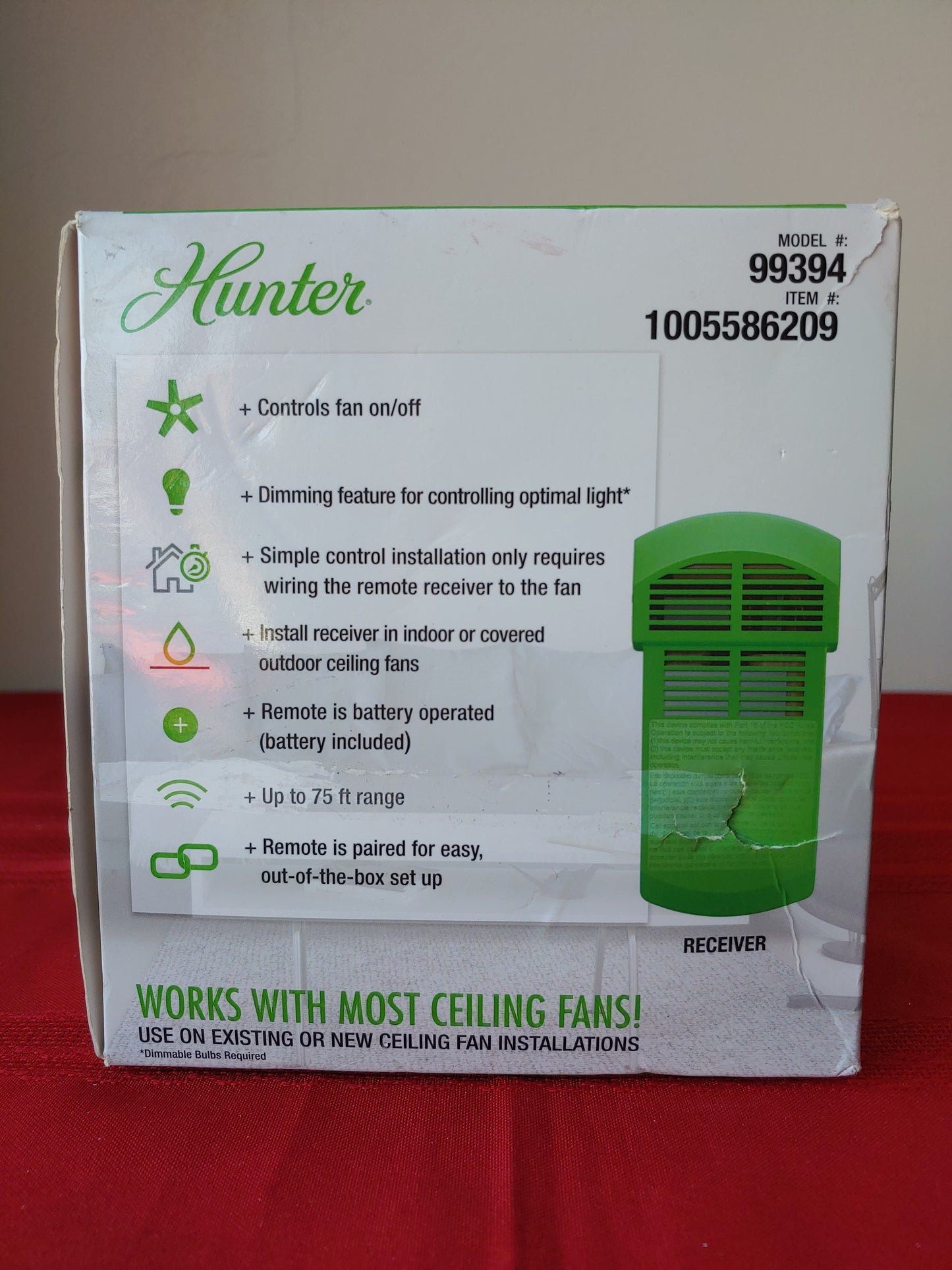 Control remoto universal para ventilador de techo - Hunter (Nuevo, caja abierta)