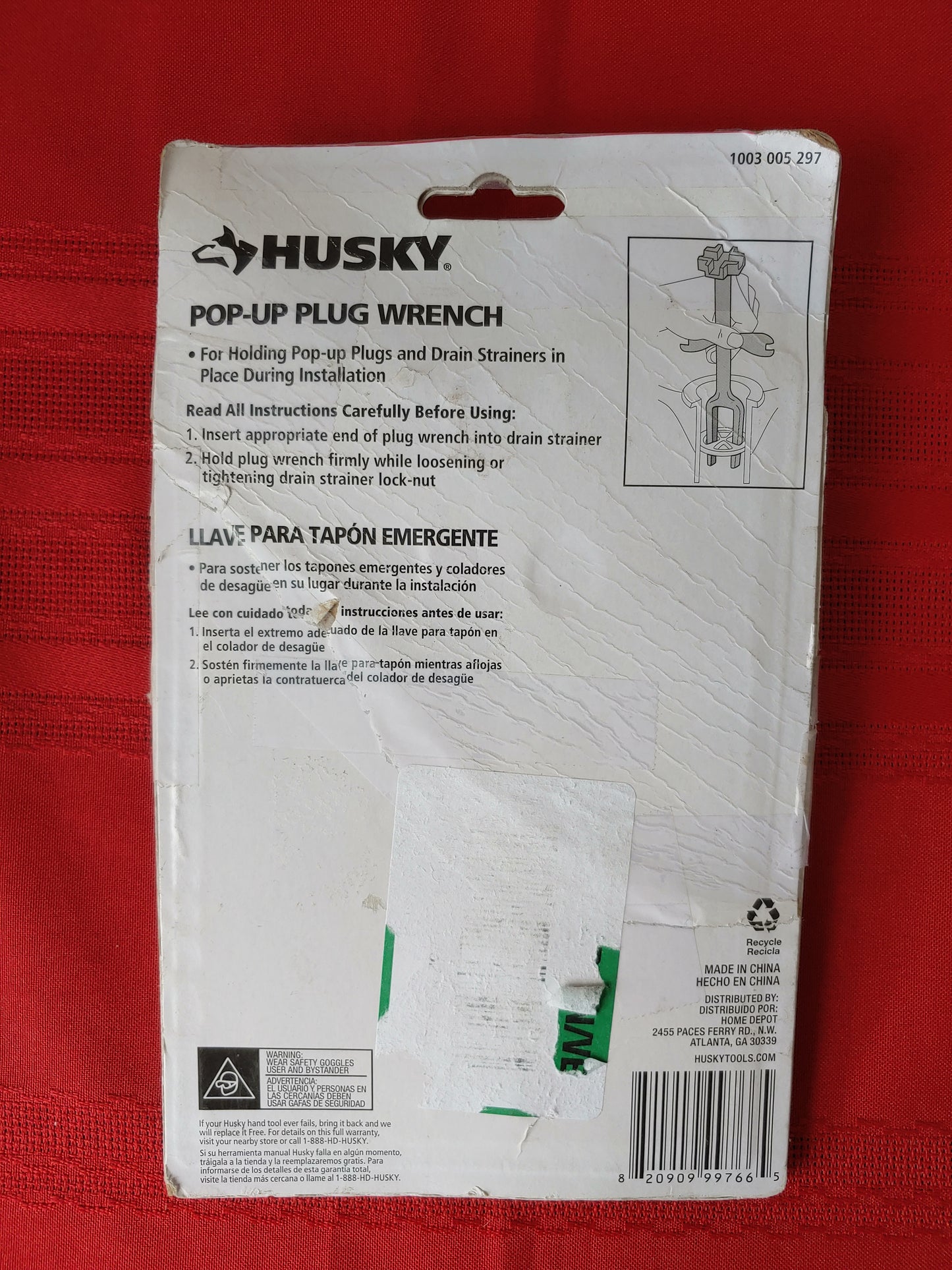 Llave para tapón de desagüe - Husky (Nuevo, empaque abierto)