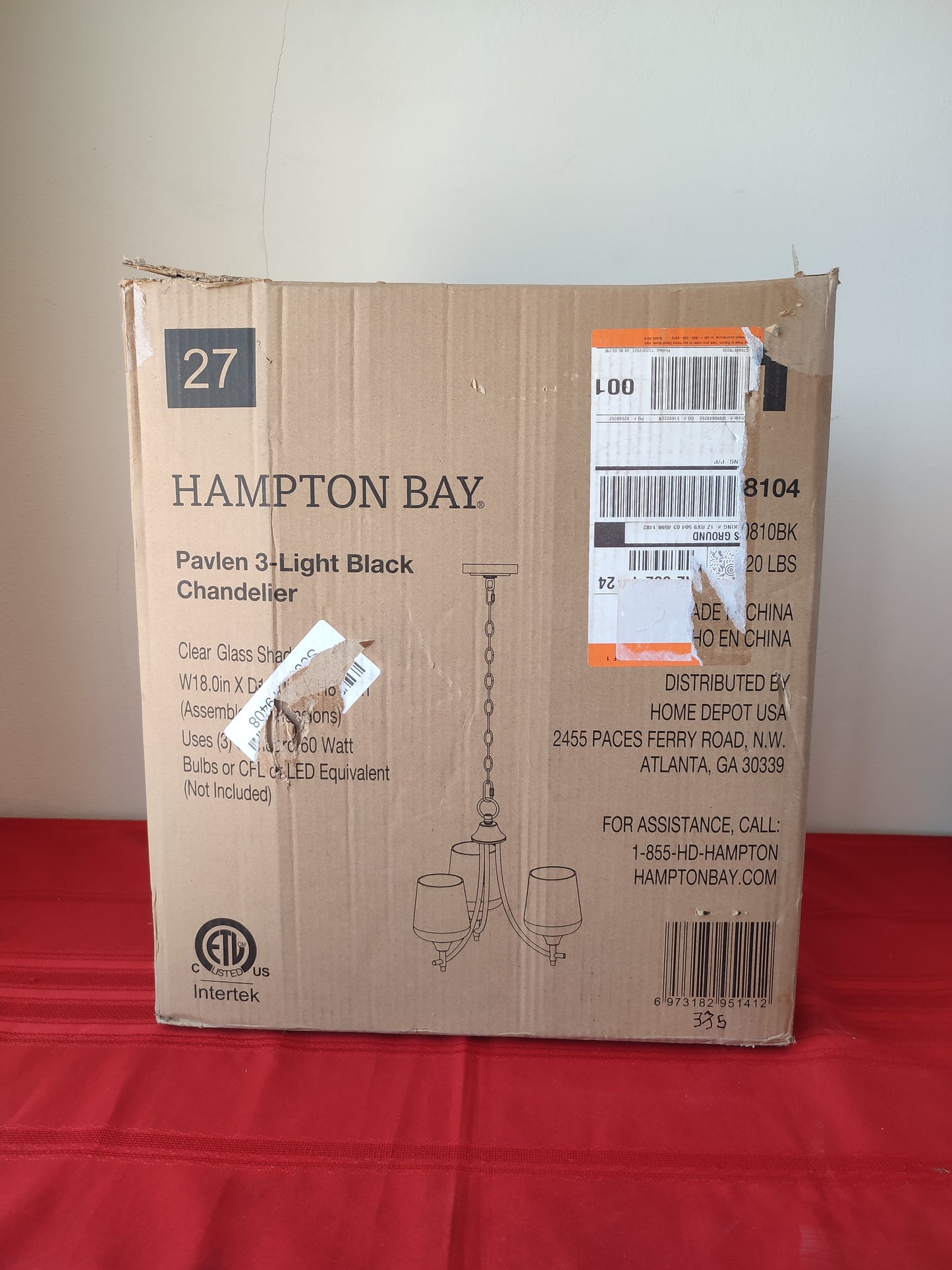 Candelabro de 3 luces - Hampton Bay Pavlen (Nuevo, caja abierta)