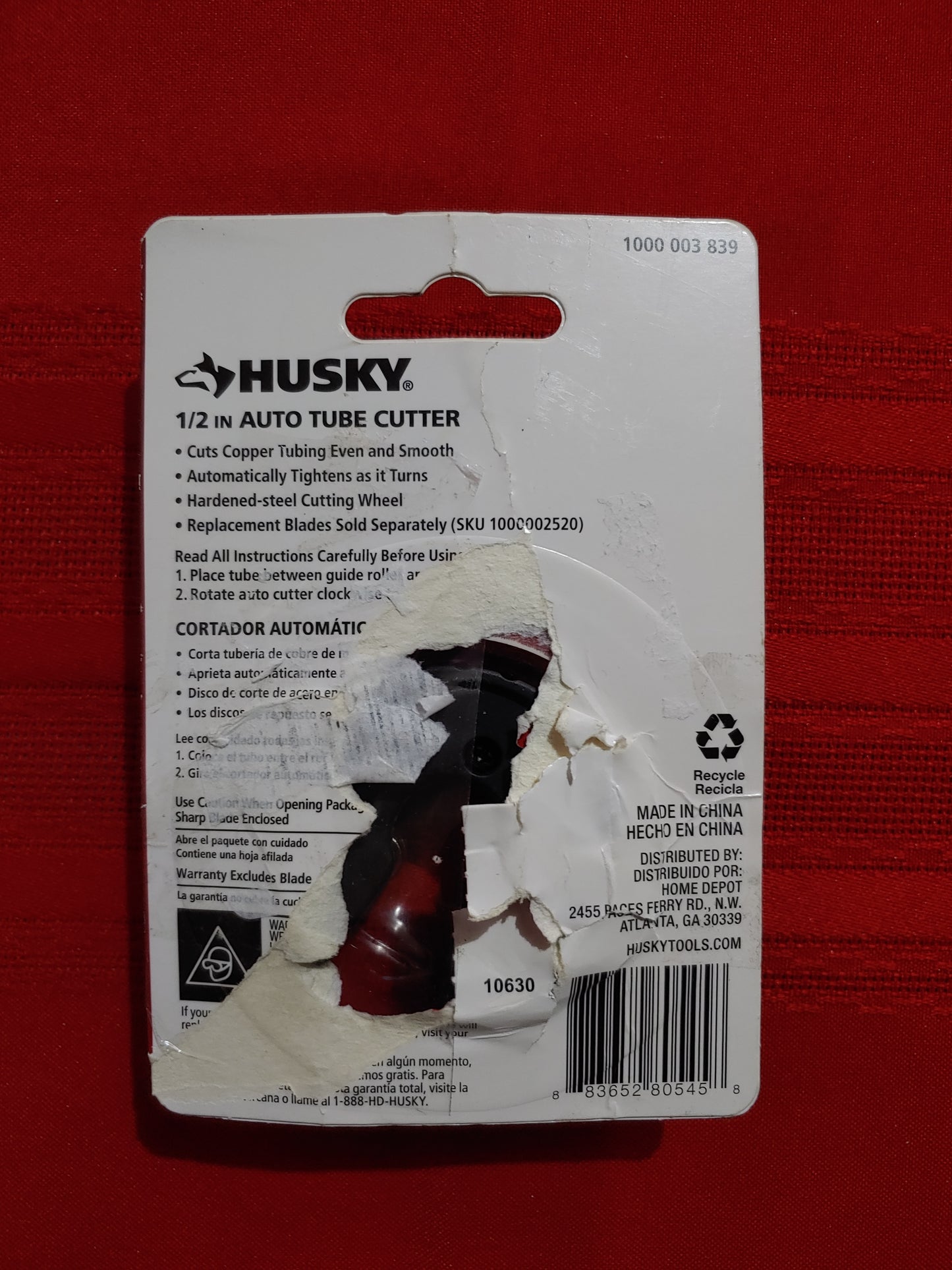 Cortador de tubo de cobre de 1/2" - Husky (Nuevo, empaque abierto)