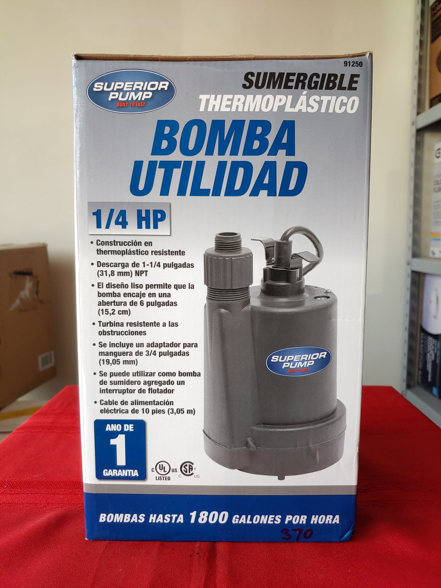 Bomba sumergible portátil de uso general 1/4 HP - Superior Pump (Nuevo, caja abierta)