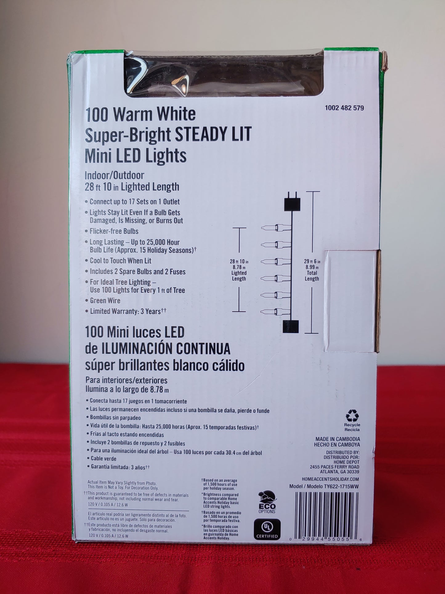 Serie de 100 luces navideñas LED Steady Lit color blanco cálido - Home Accents Holiday  (Nuevo, caja abierta)