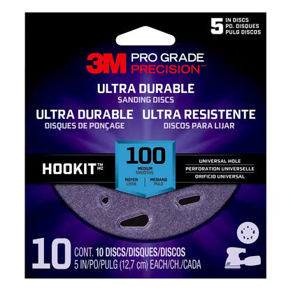 Paquete de 10 discos de lija 5" grano 100 - 3M PRO Grade Precision (Nuevo, empaque abierto)