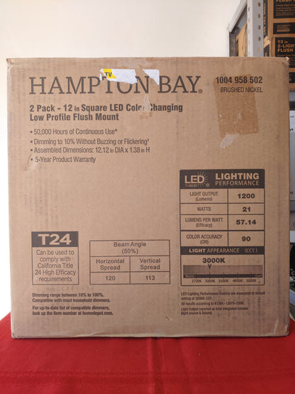 Paquete de 2 lámparas de techo cuadrada LED - Hampton Bay (Nuevo, caja abierta)