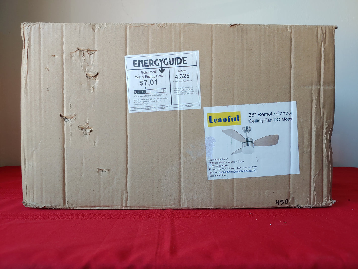 Ventilador de techo de 36" de 6 velocidades con motor DC y control remoto - Lcaoful (Nuevo, caja abierta)