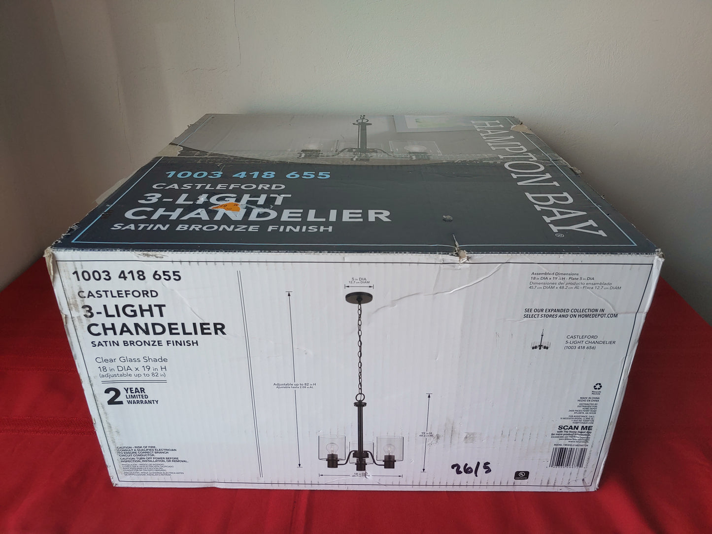 Candelabro de 3 luces - Hampton Bay Castleford (Nuevo, caja abierta)