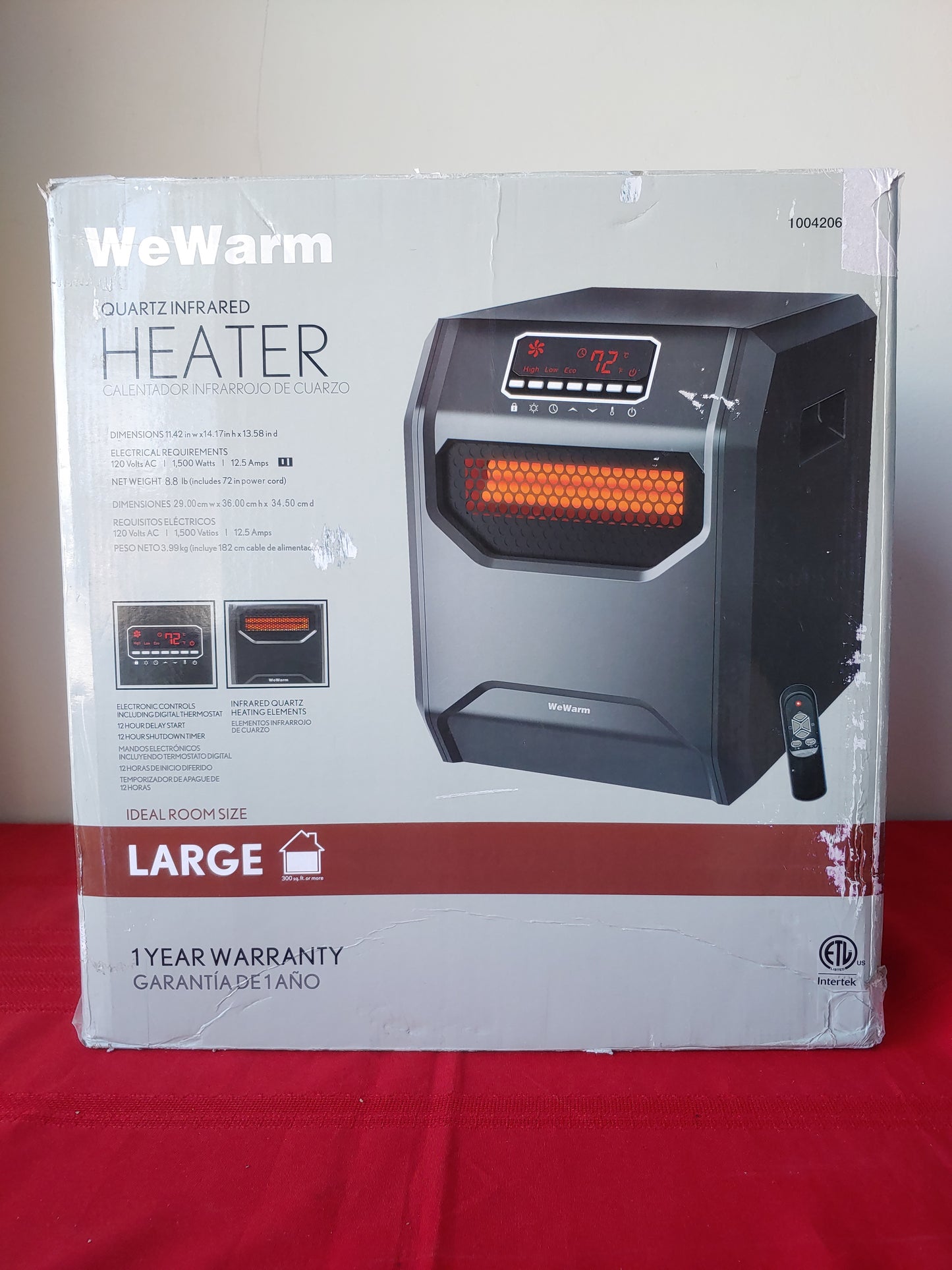 Calefactor infrarrojo de cuarzo con ventilador y control remoto - WeWarm (Nuevo, caja abierta)