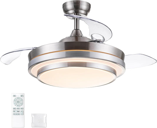 Ventilador de techo LED de 42" con aspas retráctiles y control remoto (Nuevo, caja abierta)