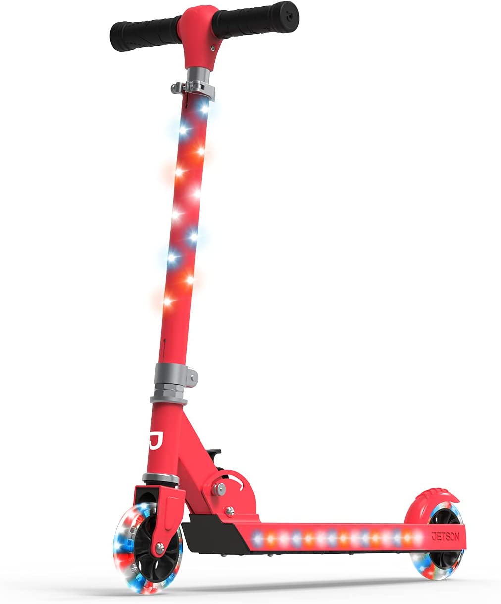 Scooter plegable de 4" color rojo con luces LED de colores para niños - Jetson Jupiter (Nuevo, caja abierta)