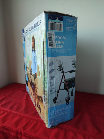 Caminadora/andadora con asiento y ruedas de 6" plegable - Medline (Nuevo, caja abierta)