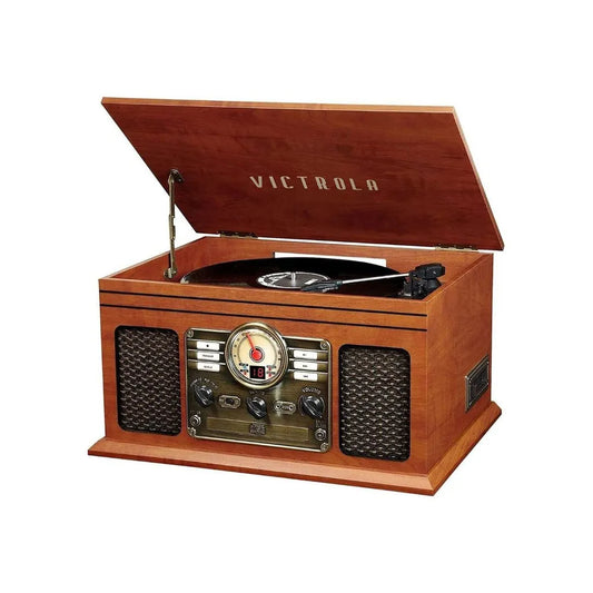 Tocadiscos multifuncional 6 en 1 con bocinas integradas - Victrola Quincy (Nuevo, pequeño detalle estético)
