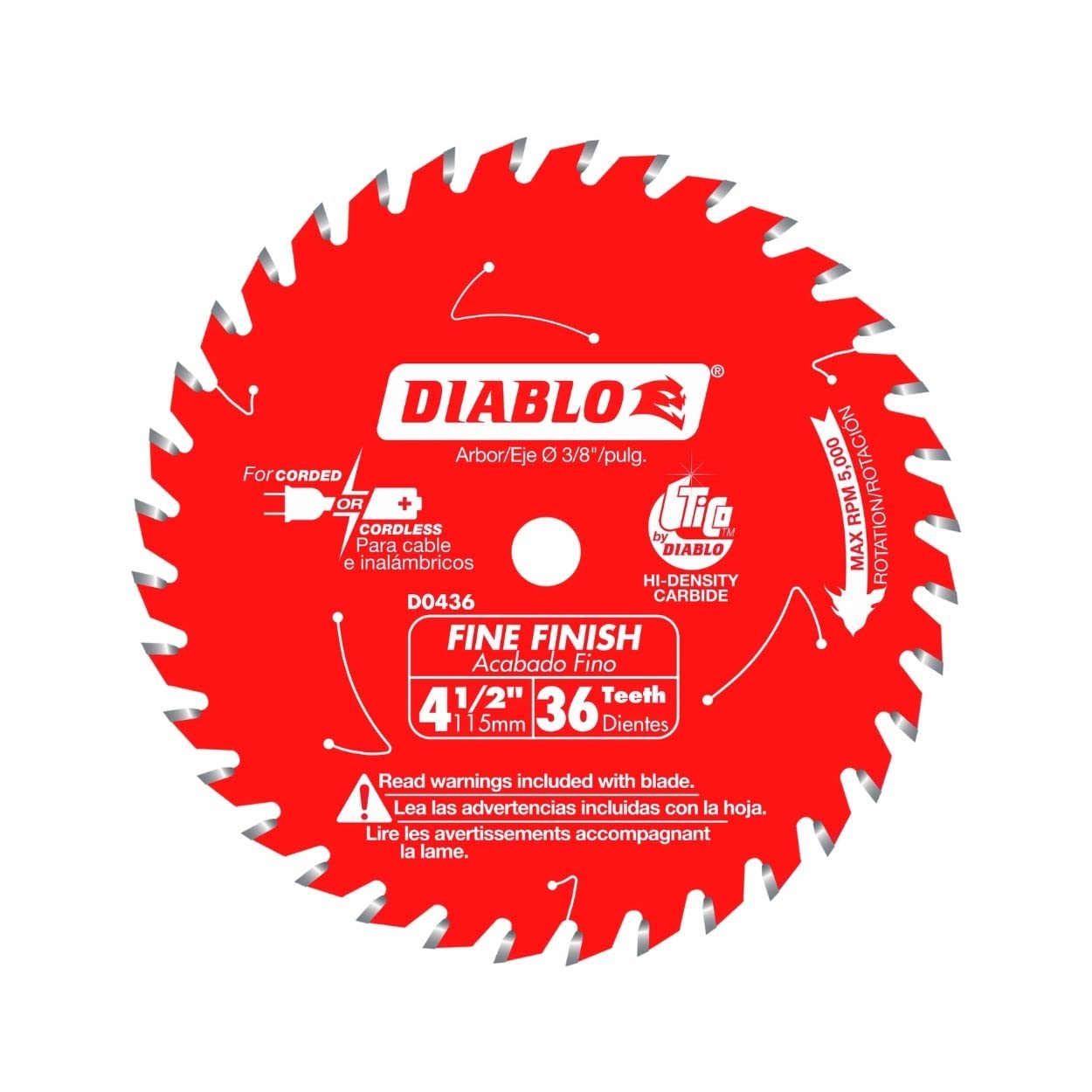 Disco 4 1/2" para acabado fino con 36 dientes para madera - Diablo (Nuevo, sin empaque)