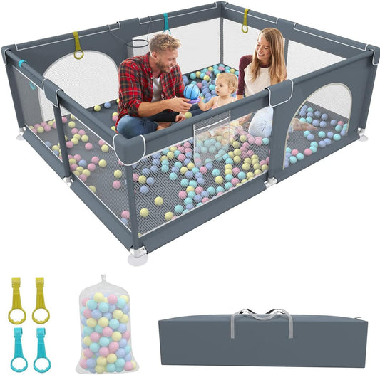 Corral para bebés portátil color azul extra grande con pelotas y agarraderas - Baby Playpen (Nuevo, caja abierta)