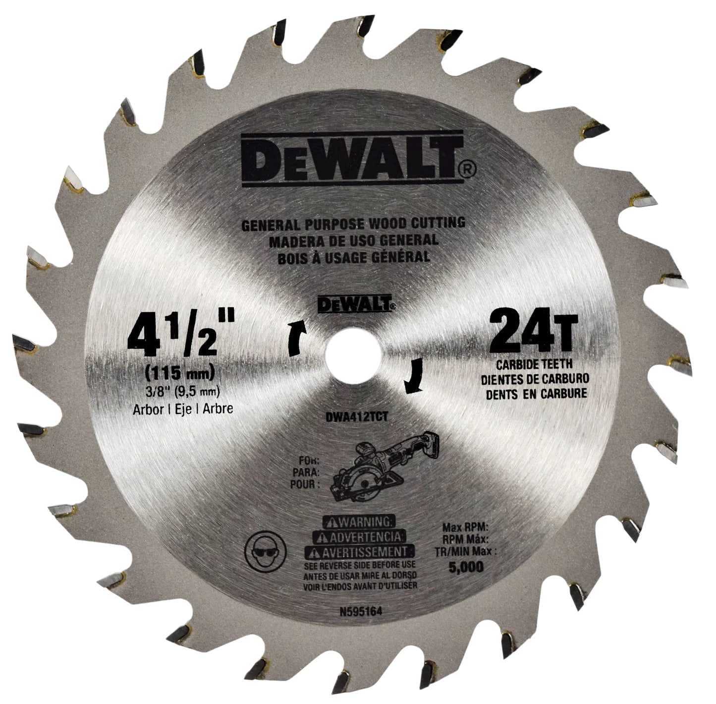 Disco 4 1/2" de corte para madera con 24 dientes para sierra circular - DEWALT (Nuevo, sin empaque)