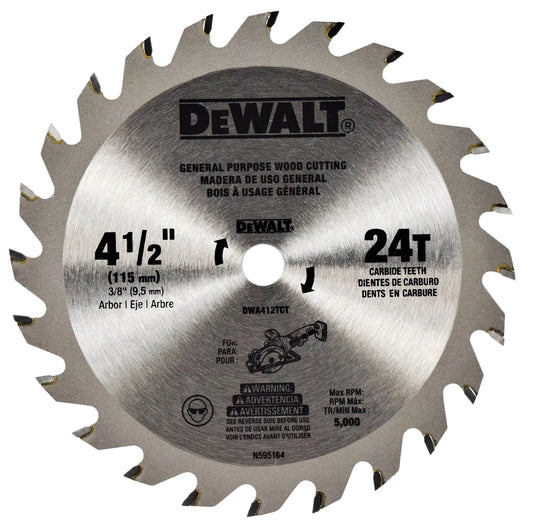 Disco 4 1/2" de corte para madera con 24 dientes para sierra circular - DEWALT (Nuevo, empaque abierto)