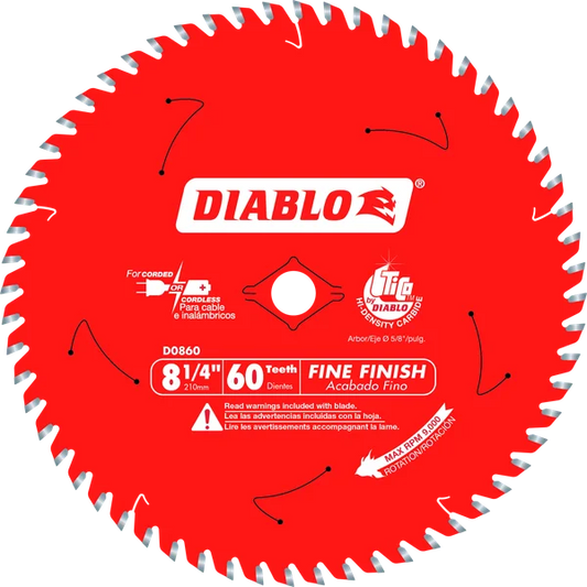 Disco 8 1/4" de corte para acabado fino con 60 dientes para sierra circular - Diablo (Nuevo, empaque abierto)