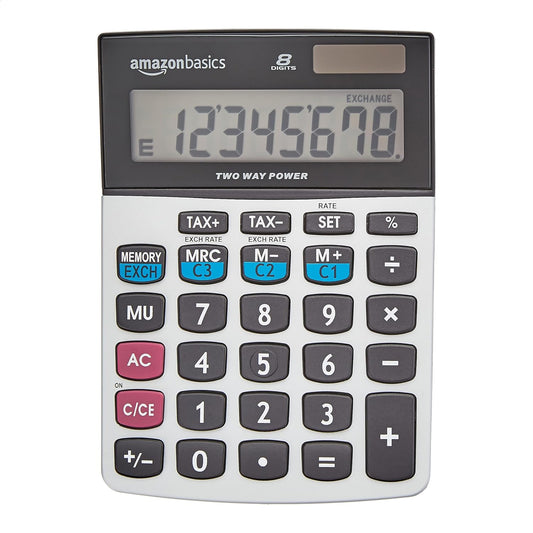 Calculadora de escritorio LCD de 8 dígitos color plateado - Amazon Basics