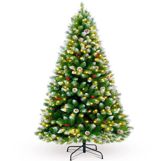 Árbol de navidad nevado de 6.5 pies con 300 luces LED integradas - Yuletime (Nuevo, caja abierta)