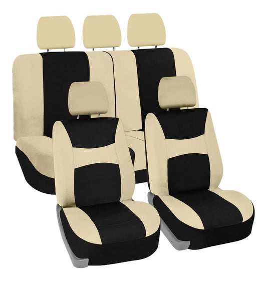 Juego de cubreasientos para asientos delanteros y traseros color beige con negro - FH Group (Nuevo)