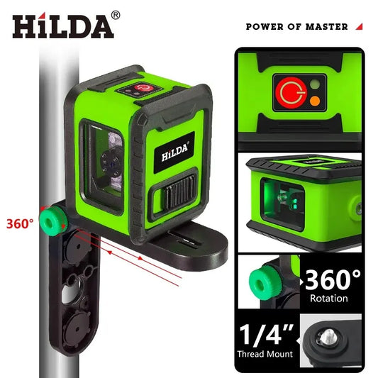 Nivel láser de línea verde cruzada 10 metros - Hilda (Nuevo, caja abierta)