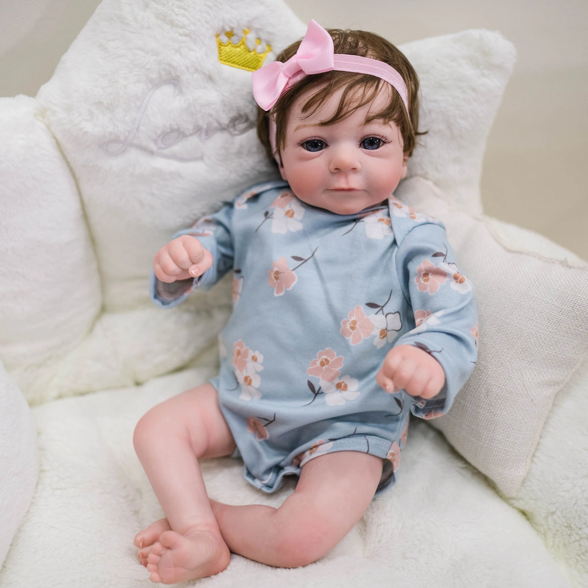 Bebé Reborn niña ojos abiertos cuerpo de tela con cabello (Nuevo)