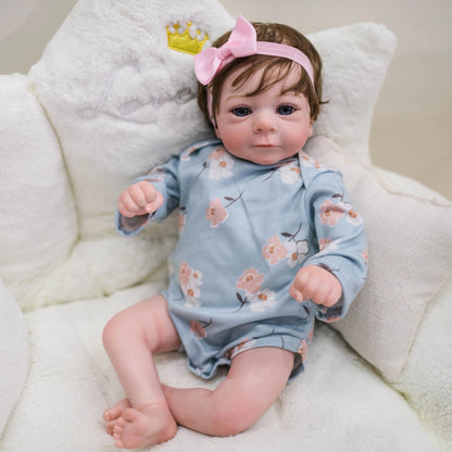 Bebé Reborn niña ojos abiertos cuerpo de tela con cabello (Nuevo)