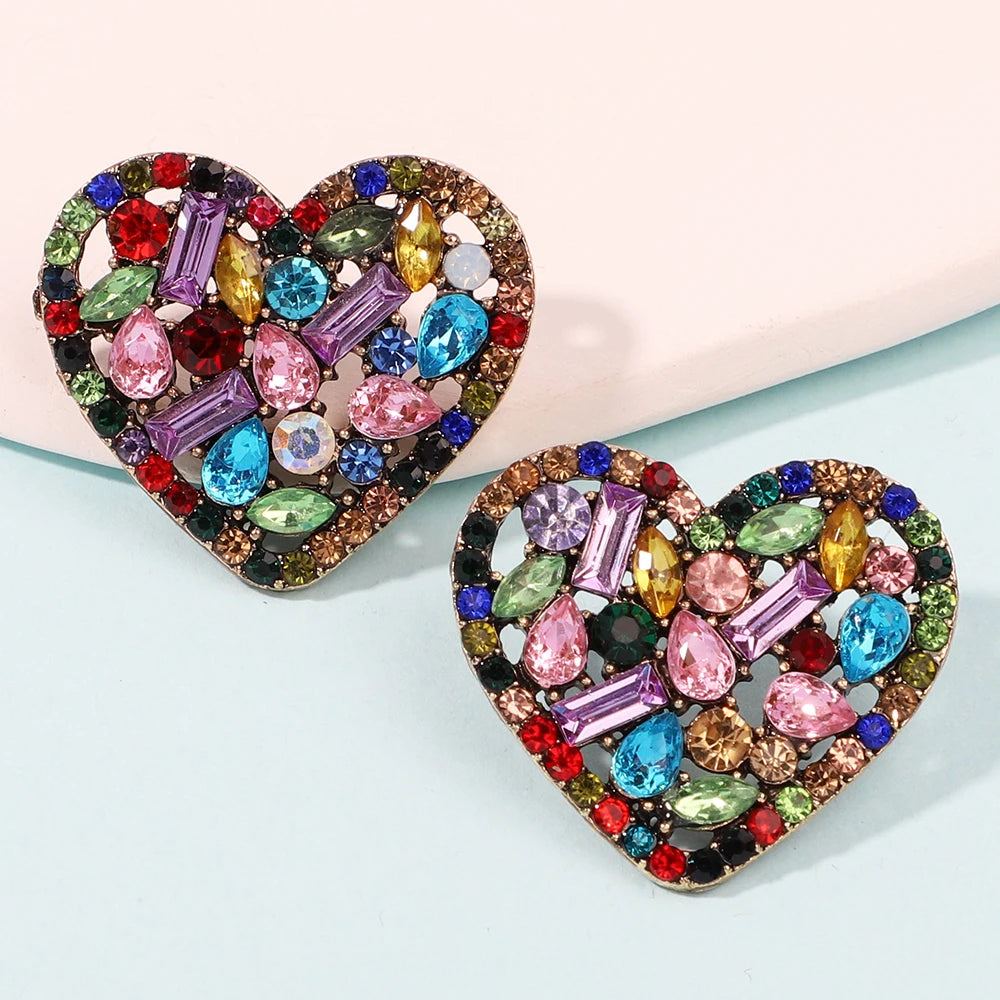 Aretes piedras de colores en forma de corazón (Nuevo)